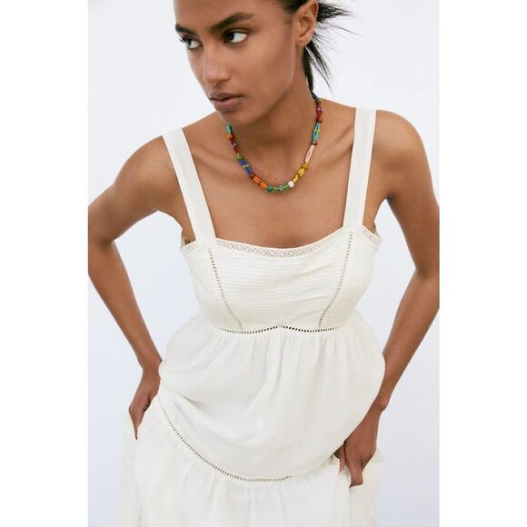 ZARA PINTUCK MIDI DRESS ECRU NEW - Picture 8 of 9